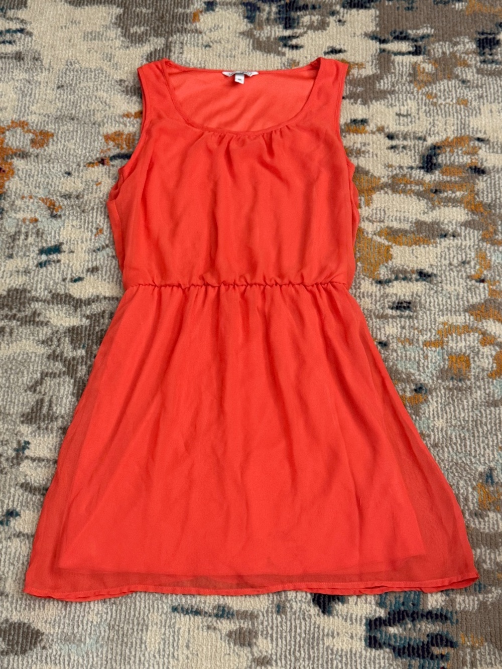 Sleeveless casual coral chiffon overlay mini flowy beach vacation sun dress